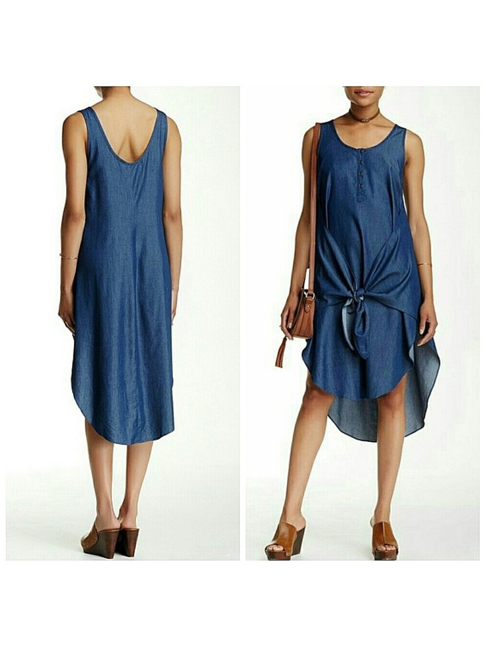 ASTR The Label Luna Tie Front Western Chambray Denim Dress M Boho Western
